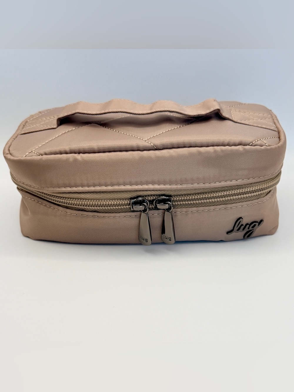 LUG Small Travel Jewelry Box Organizer Bag Carry-On Neutral Beige Packable VGC